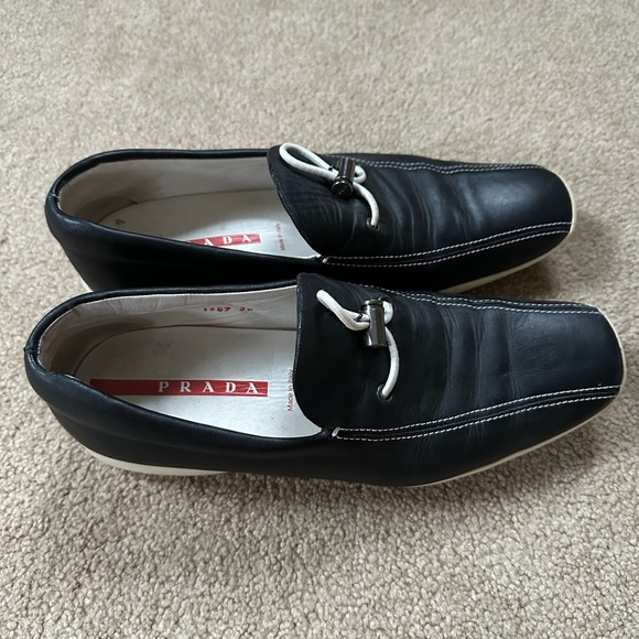 Vintage PRADA Leather Loafers Black/White Size 39 - Picture 3 of 7